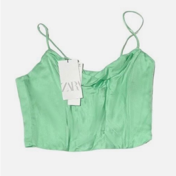 Zara satin effect green crop top - Picture 3 of 3